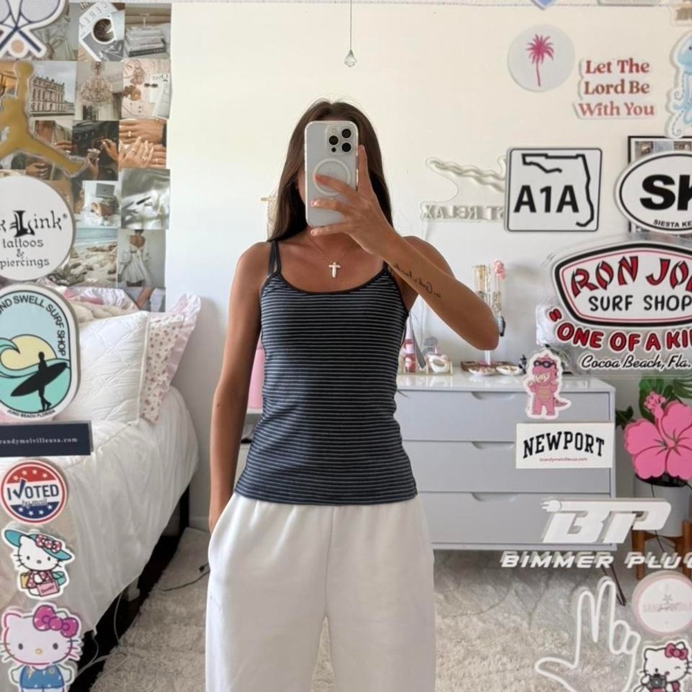 Brandy Melville Navy and White striped tank top